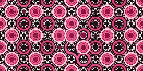 Seamless pattern with pink and black circles, geometric, abstract, background, repetition, design, texture, trendy