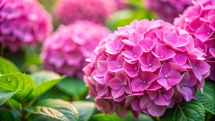 Obraz premium Pink hydrangea blooms with vibrant petals in full bloom, hydrangea, pink, blooms, flowers, vibrant, petals, plant, garden