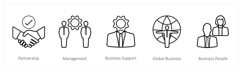 A set of 5 human resource icons such as partnership, management