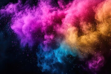 Fototapeta premium Colored powder explosion Abstract closeup dust on backdrop Colorful explode