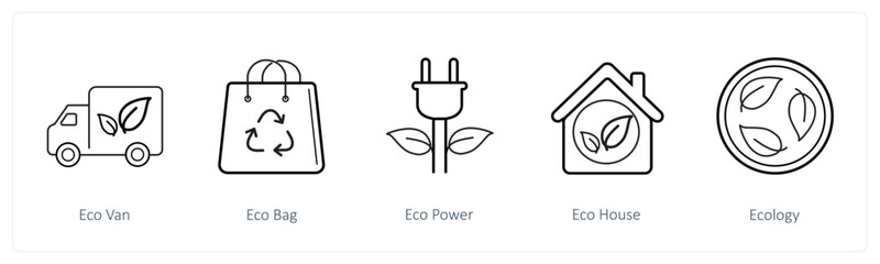 A set of 5 weather icons such as eco van, eco bag