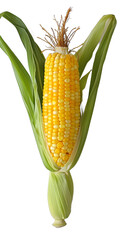 [Transparent Background PNG]Fresh Yellow Corn on the Cob with Husks