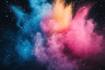 Fototapeta premium Colored powder explosion Abstract closeup dust on backdrop Colorful explode
