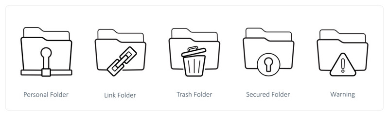 A set of 5 folder icons such as personal folder, link folder