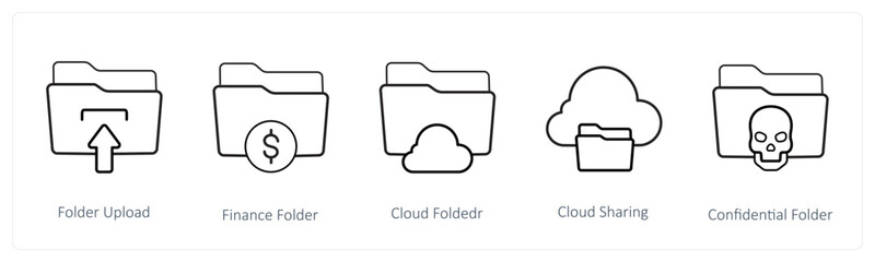 A set of 5 folder icons such as folder upload, finance folder