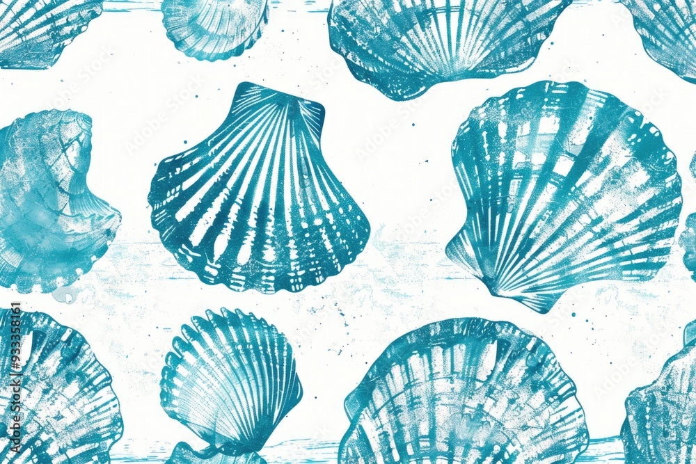 Poster a collection of sea shells arranged on a white background