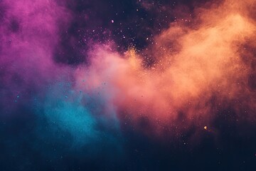 Colored powder explosion Abstract closeup dust on backdrop Colorful explode