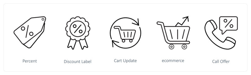 A set of 5 ecommerce and shopping icons such as discount, discount label