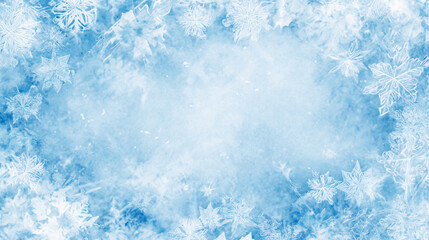A blue background with snowflakes and a white snowflake in the middle