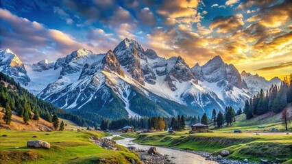 Beautiful mountains landscape of Sonamarg, Jammu and Kashmir state with snow