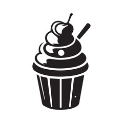 Vector muffin silhouette icon, illustration cupcake isolated on white.