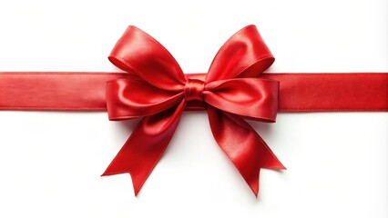Fototapeta premium Red bow with ribbon on a white background , gift, present, decoration, festive, holiday, celebration, ribbon, bow, elegant