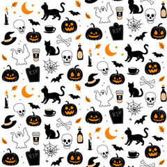 Spooky black and white halloween seamless pattern design