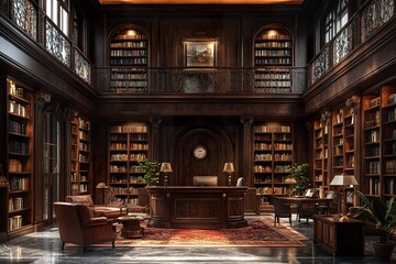 Obraz premium Experience the scholarly ambiance and classic design of timeless reading spaces