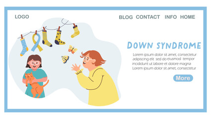 Landing page international day dedicated to down syndrome. Vector hand drawn illustration.