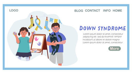 Landing page international day dedicated to down syndrome. Vector hand drawn illustration.