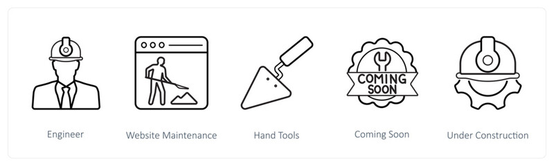 A set of 5 under maintenance icons such as engineer, website maintenance 