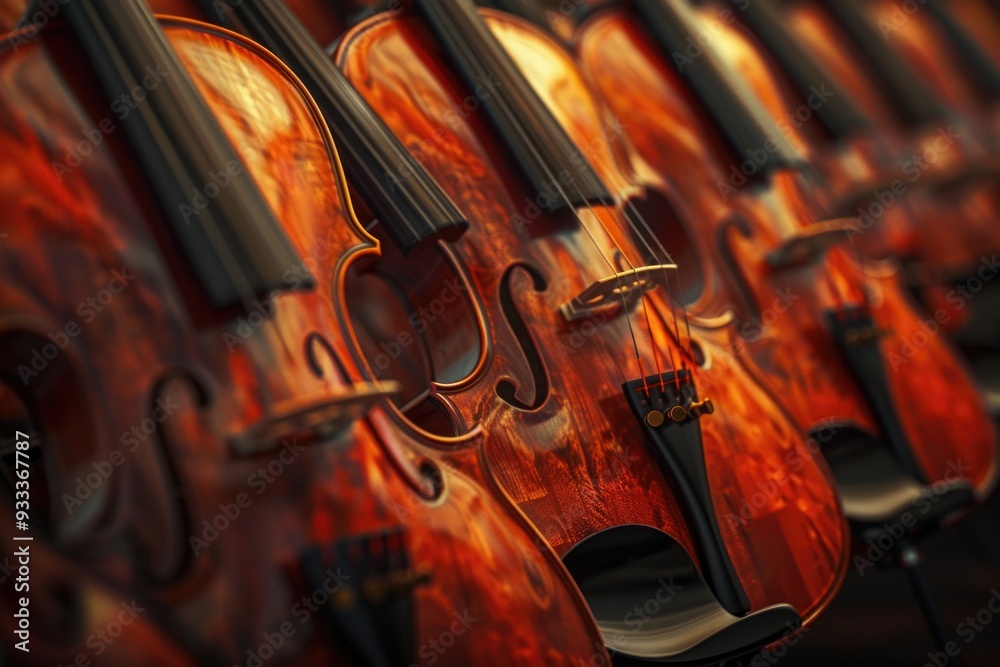 Poster A detailed view of violin strings, ideal for music or instrument-related uses