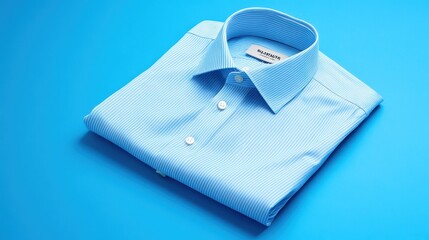 A neatly folded blue shirt on a vibrant blue background, perfect for fashion and clothing themes.