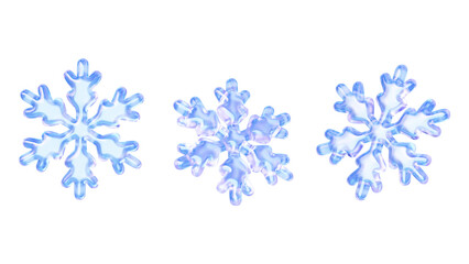 Holographic glass snowflakes set. New Year's and Christmas snowflake icons for greeting cards, social media, and web banners