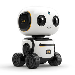 Fototapeta premium 3D Small cute robot for delivery isolated on white background. The future of automated delivery