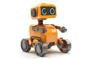Obraz premium 3D Small cute robot for delivery isolated on white background. The future of automated delivery