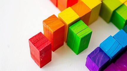 Obraz premium Colorful wooden blocks arranged in a pattern. AI generated images.
