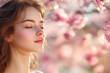 Fototapeta premium Beautiful Young Woman Enjoying Spring In The park