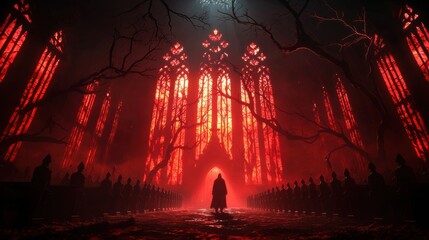 Fototapeta premium Eerie Gothic Church with Cracked Stained Glass â€“ Dark Spirits in Sacred Space | Selective Focus Ultra HD