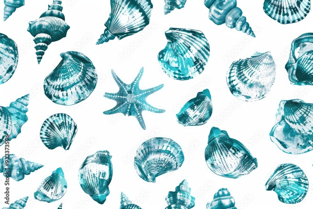 Poster A collection of colorful sea shells arranged neatly on a clean white background