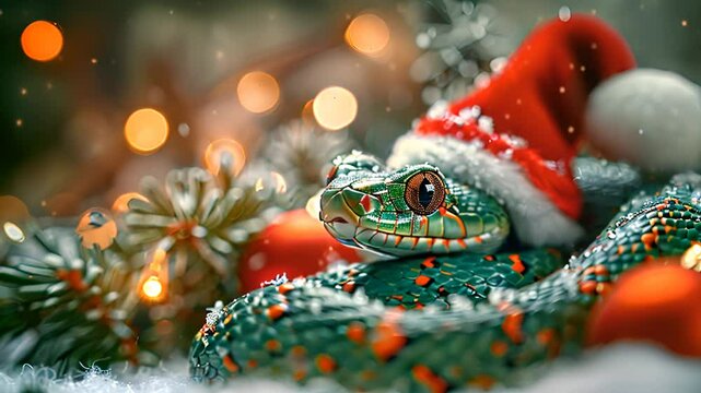 The symbol of the new year is a green snake. a festive poster with a snake.