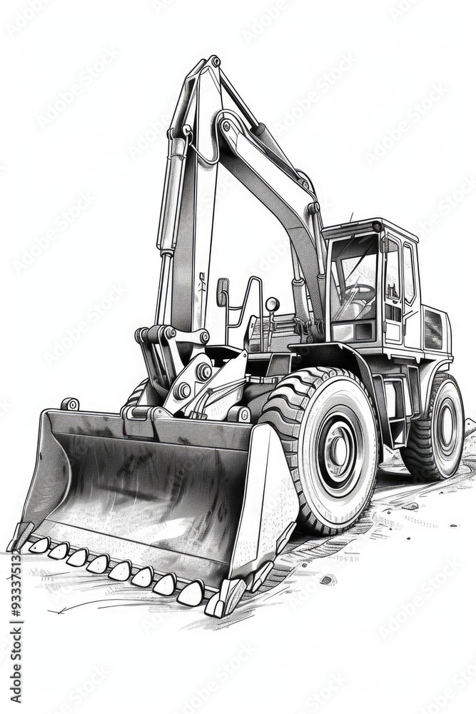 Poster a simple black and white drawing of a bulldozer for various uses