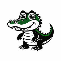 Obraz premium Smiling Crocodile Illustration in Black and Green for T-Shirt Print