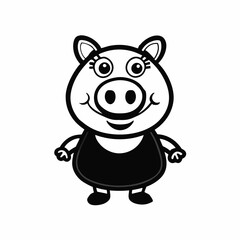 Fototapeta premium Cute Pig Character Silhouette, Black and White T-Shirt Print Design, Whimsical Style
