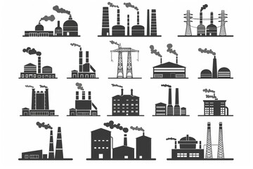 Fototapeta premium Aerial view of an industrial complex with multiple buildings in shades of gray