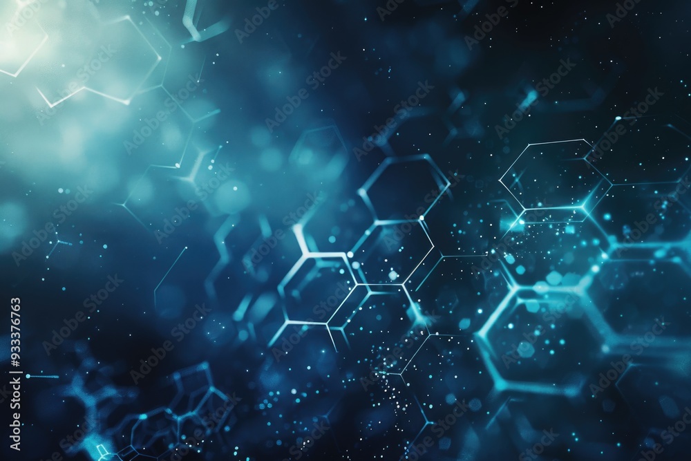 Poster A close-up view of multiple hexagons on a bright blue background, perfect for abstract designs and visual effects