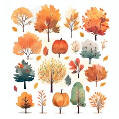 Fototapeta premium Watercolor style cliparts on the theme of autumn