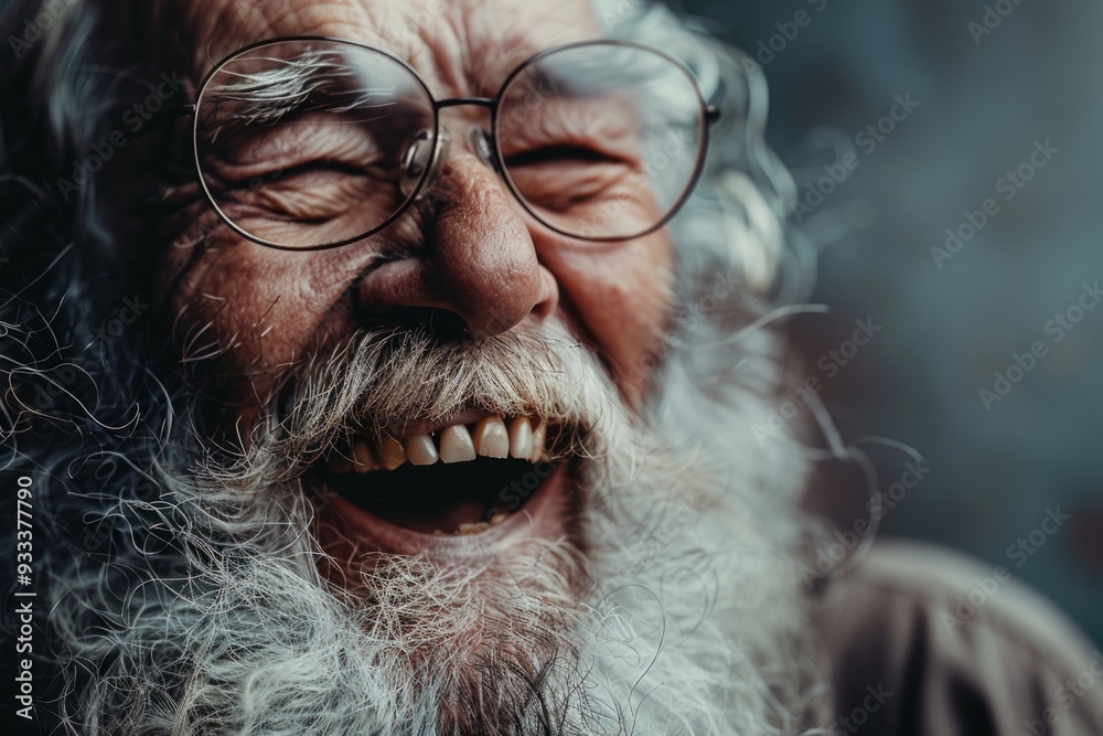 Poster Close-up portrait of a man with glasses and a beard, suitable for use in editorial or commercial content