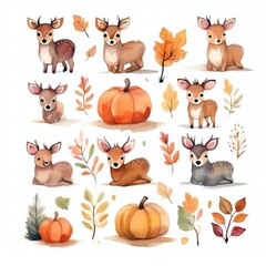 Obraz premium Watercolor style cliparts on the theme of autumn
