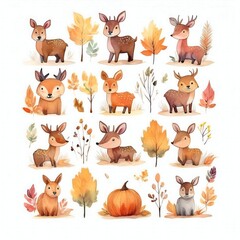 Naklejka premium Watercolor style cliparts on the theme of autumn