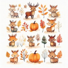 Obraz premium Watercolor style cliparts on the theme of autumn