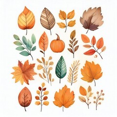 Watercolor style cliparts on the theme of autumn
