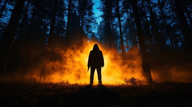 Mysterious Shadowy Figure emerging from Dark Forest with Swirling Mist - Ultra HD Concept Art with Copy Space