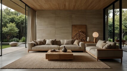 minimalist modern living room that incorporates natural elements