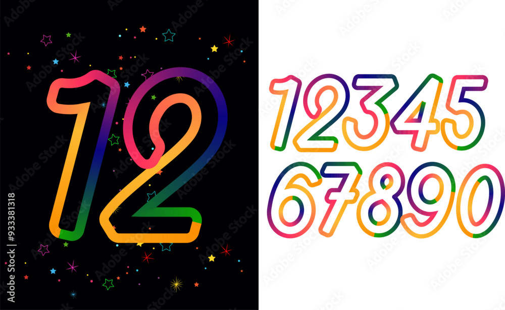 Fototapete Set of colorful numbers. Creative decotative coloured digits. Isolated abstract graphic design template, numbers
