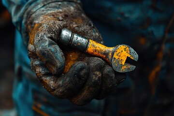 Worker’s Hand Clutching a Wrench