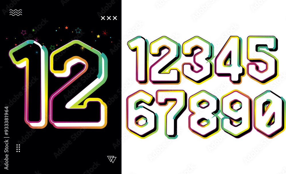 Fototapete set of colorful numbers. creative decotative coloured digits. isolated abstract graphic design templ