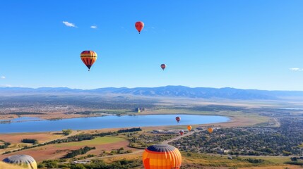 Obraz premium Aerial view of albuquerque international balloon fiesta with numerous air balloons in the sky