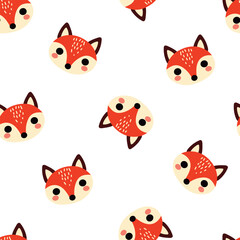 Cute vector pattern with fox head, seamless print for kids fabric, textile, nursery wallpaper