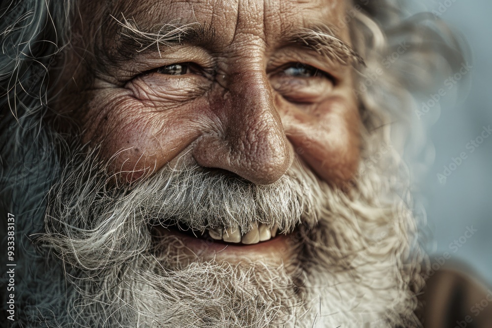 Poster portrait of a person with a lengthy beard and serious expression